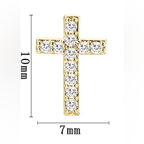 14K Gold Plated CZ Inlay Christian Cross Small Stud Earrings Baby Girl Women New - Picture 3 of 14